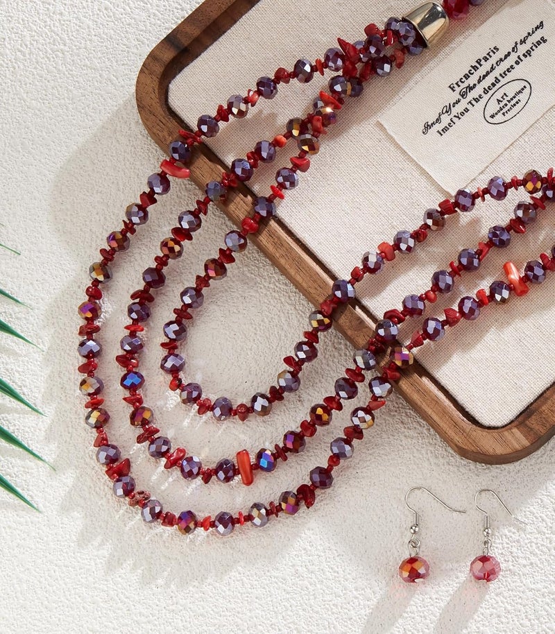 Errally Store Layered Beaded Statement Necklace Multi Strand Crystal Beads Collar Necklace and Earring Sets for Women Fashion Costume Jewelry Set Gifts for Her - Image 5